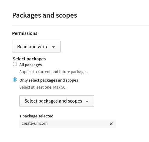 Generate NPM granular access token
